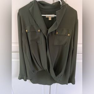 Michael Kors Green long sleeve wrap shirt